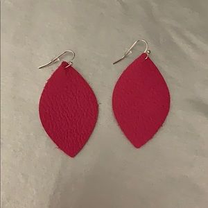 Bright pink leather earrings